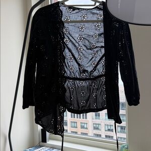 Madewell Women’s Black Eyelet Lace Open Cardigan Sweater